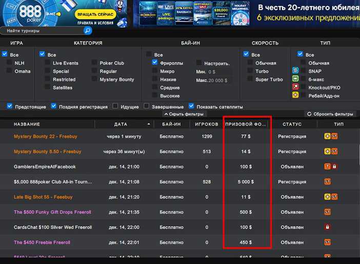 Расписание в 888poker