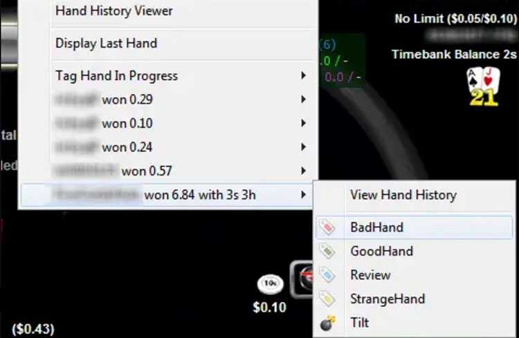 Выбор меток программой PokerTracker 4